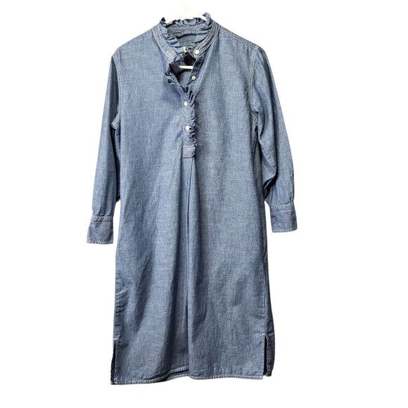 Tory Burch Blue Chambray Ruffle Collar Shirt Dress - Size XS - Picture 2 of 14